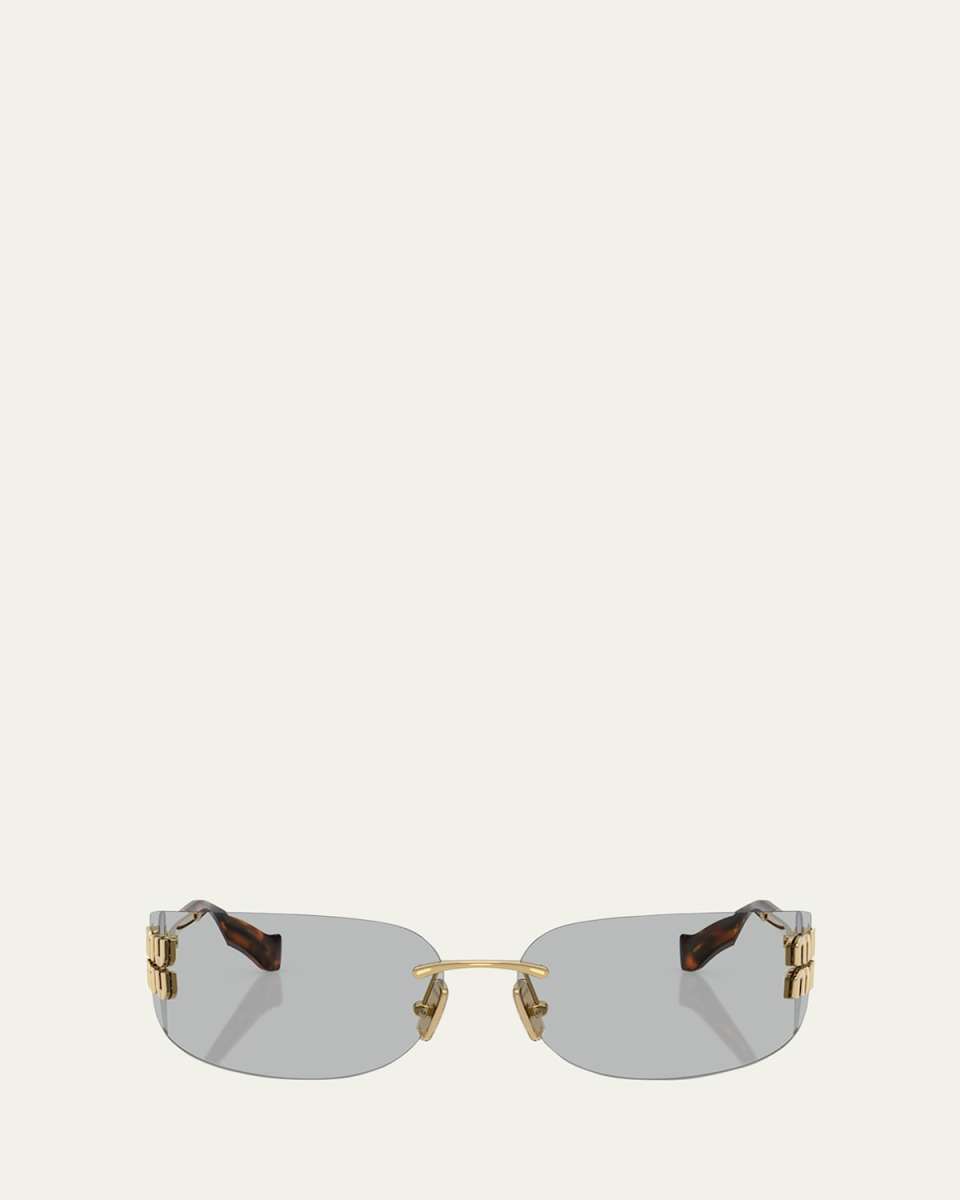 Rimless Logo Metal Rectangle Sunglasses